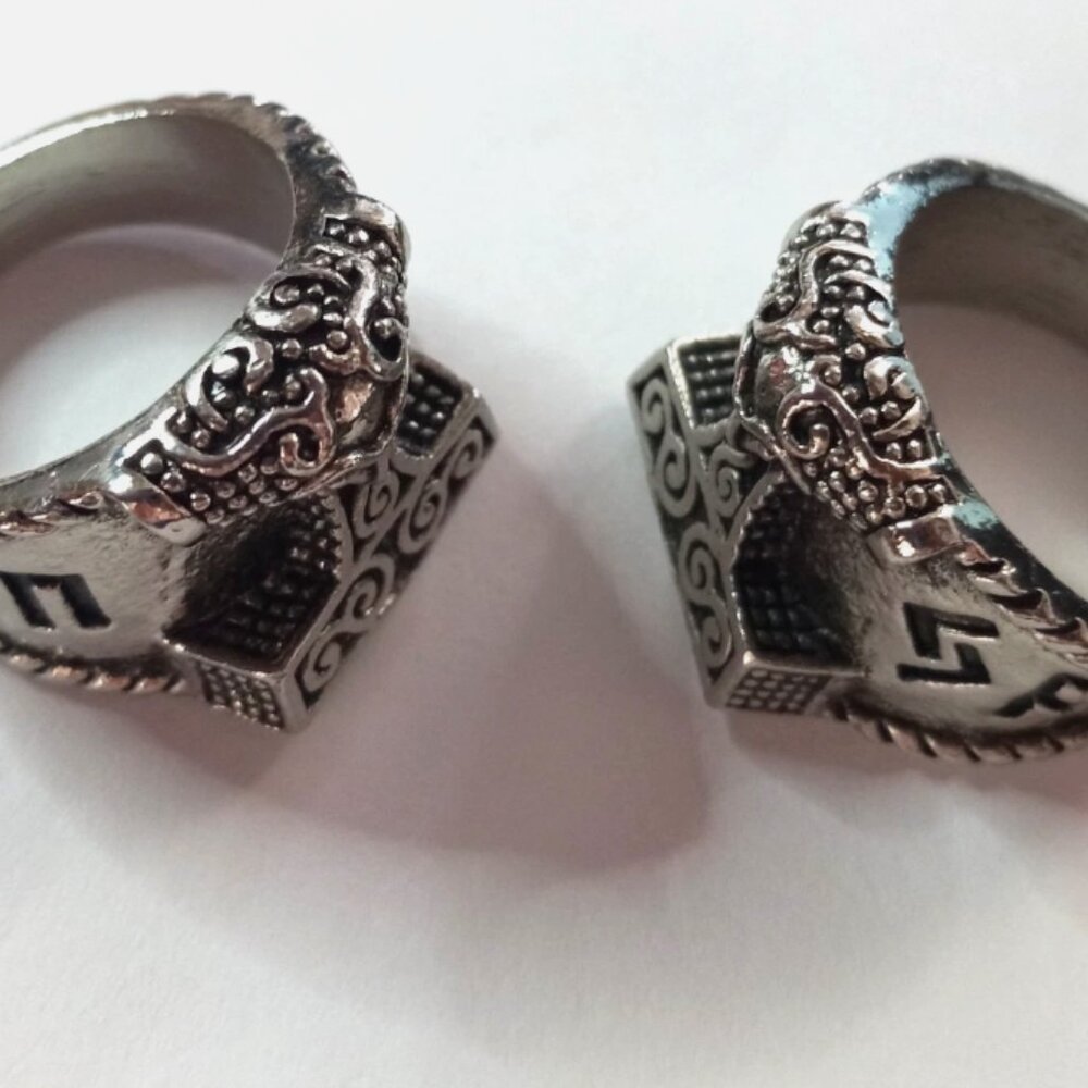 Viking Thor’s Hammer Mjölnir Rings Pair Silver Tone Norse Celtic Jewelry Sz 8-9 - Picture 3 of 12